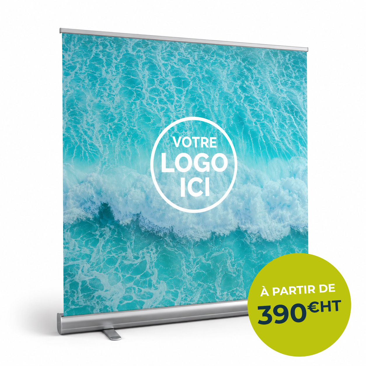 Roll-Up XXL personnalisé 200 × 200 cm pour stand professionnel avec visuel grand format.