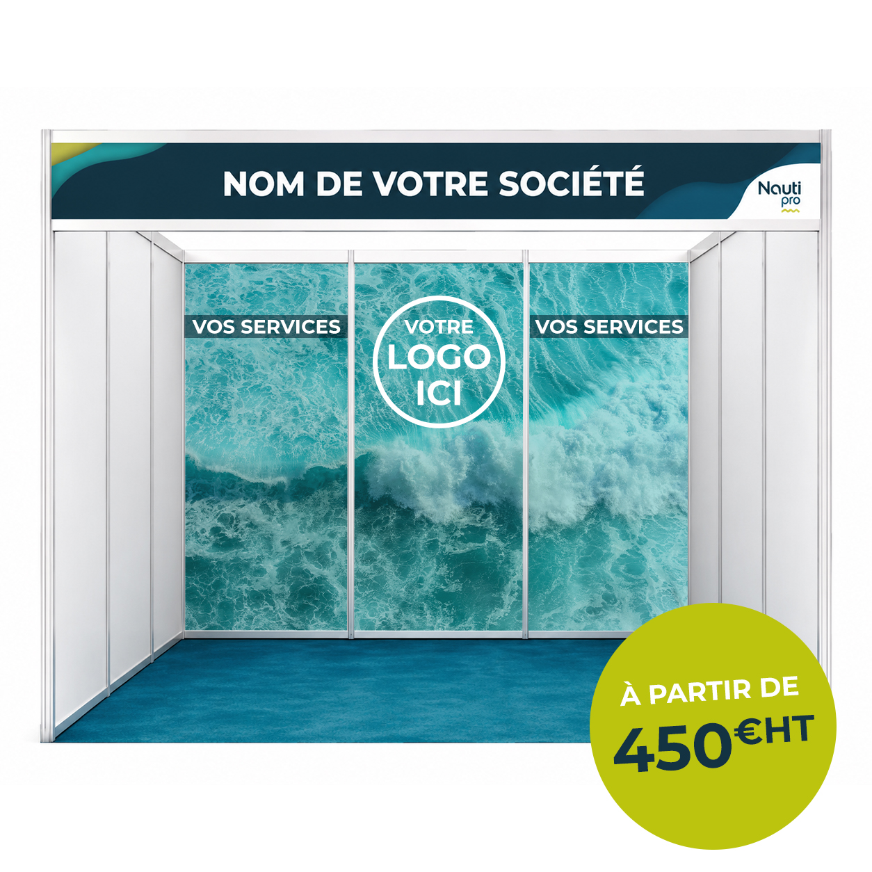 Habillage du mur de fond 3 mètres – Stand Nauti Pro personnalisé