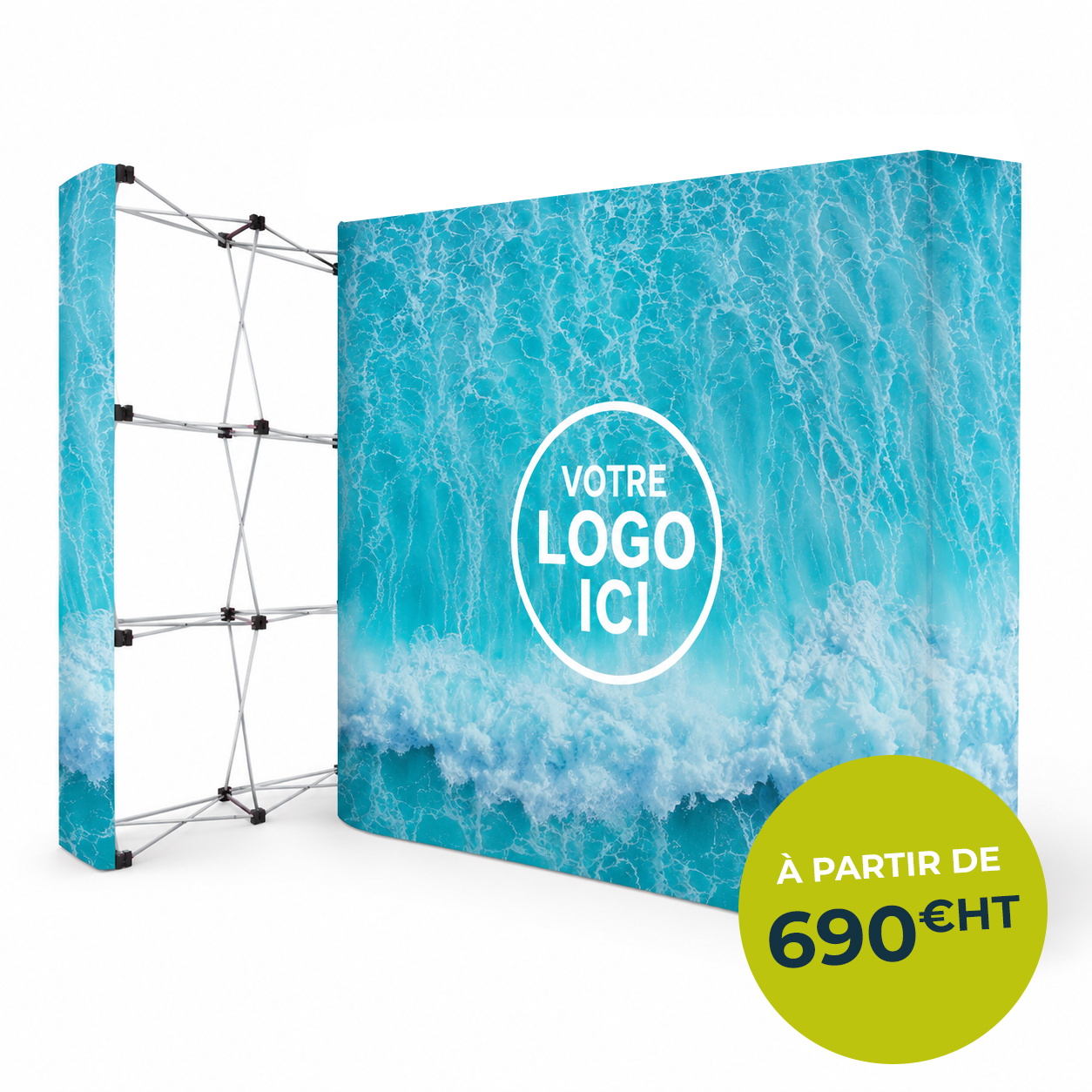 Stand parapluie textile personnalisé avec impression grand format pour salon professionnel Nauti Pro.